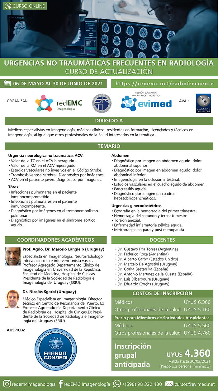 Curso de actualización:»Urgencias no traumáticas frecuentes en radiología»
